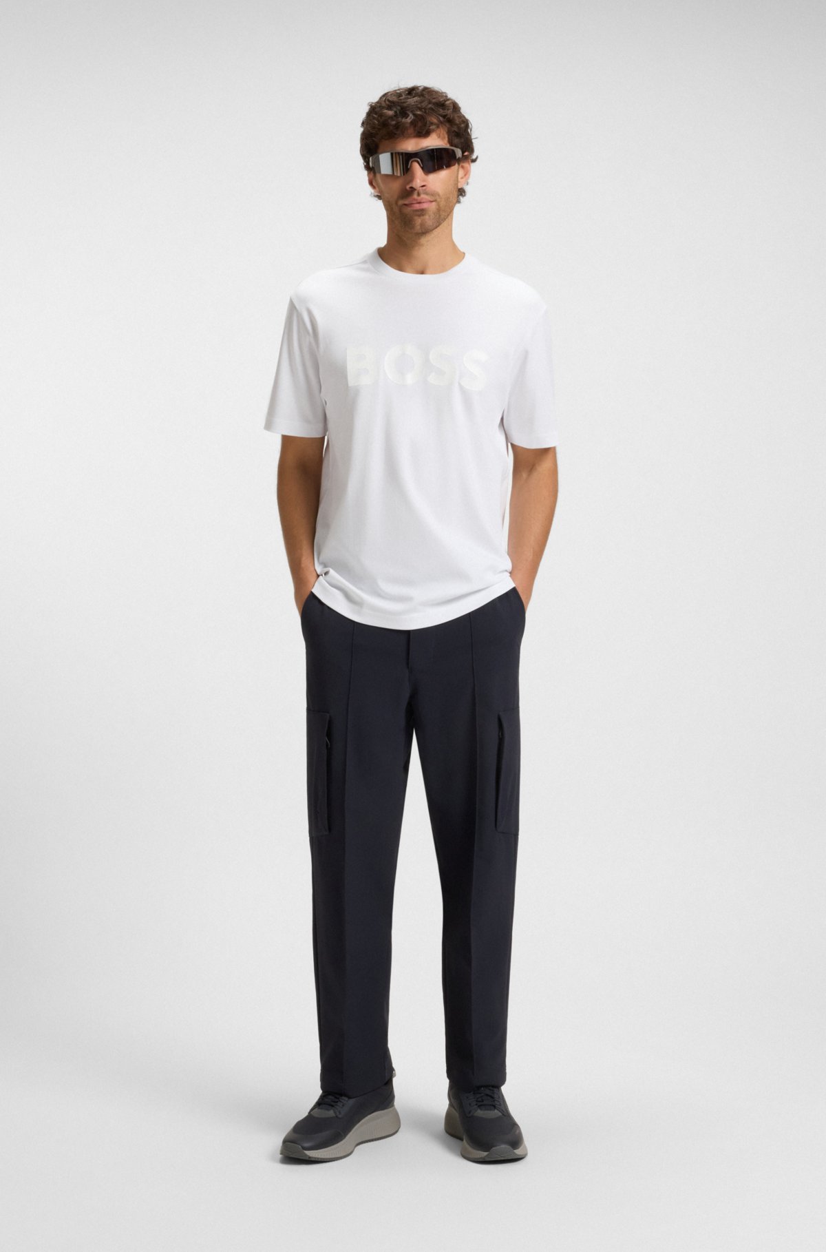 T-shirt in jersey di cotone con logo strutturato