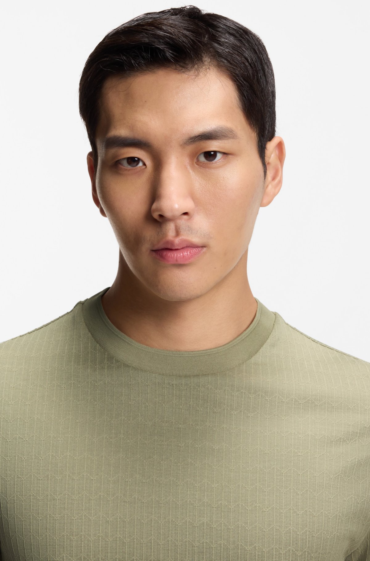T-shirt in cotone e seta con trama geometrica jacquard