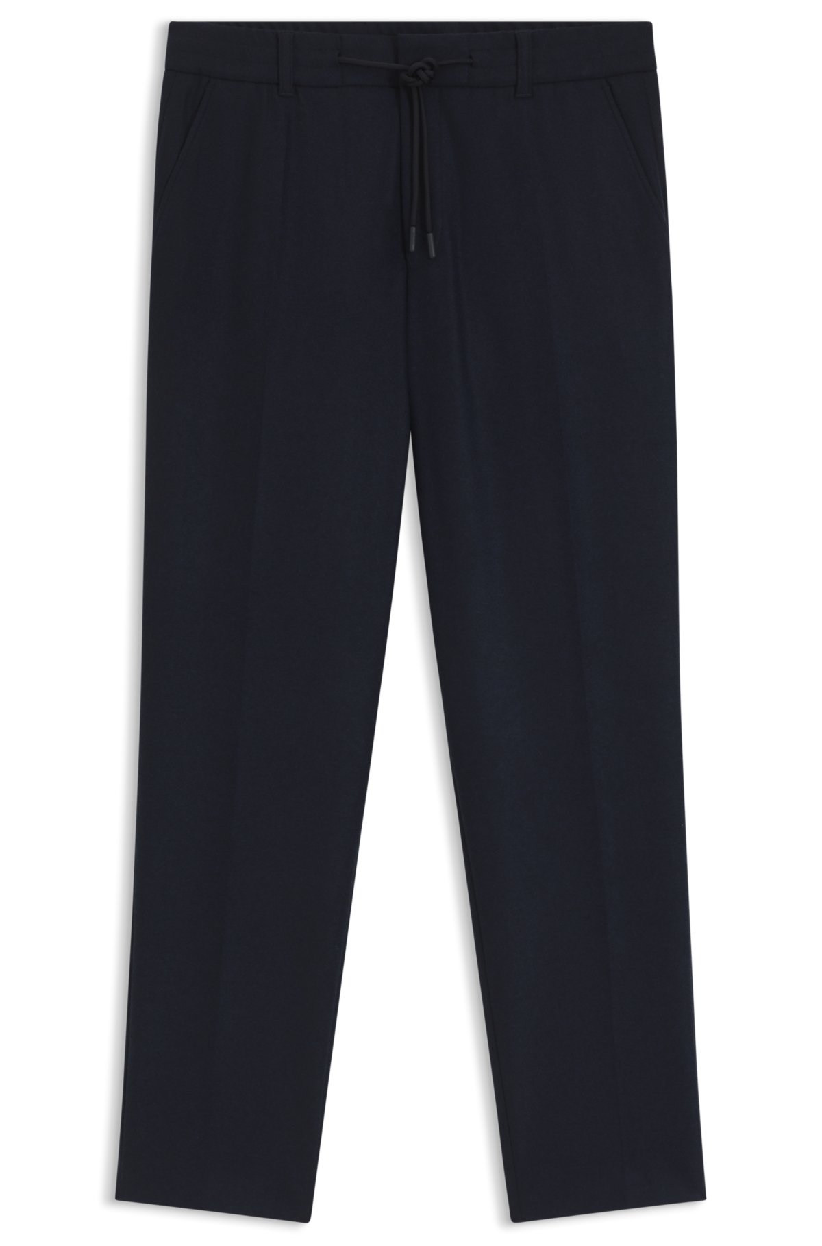 Pantaloni in flanella elastica con taglio arrotondato e lavorato