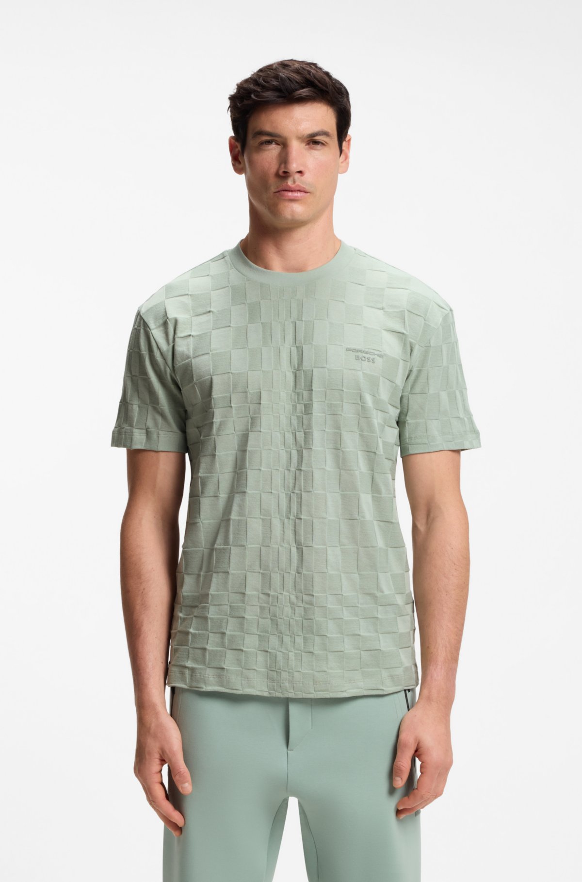 T-shirt uomo in cotone jacquard con design Porsche x BOSS