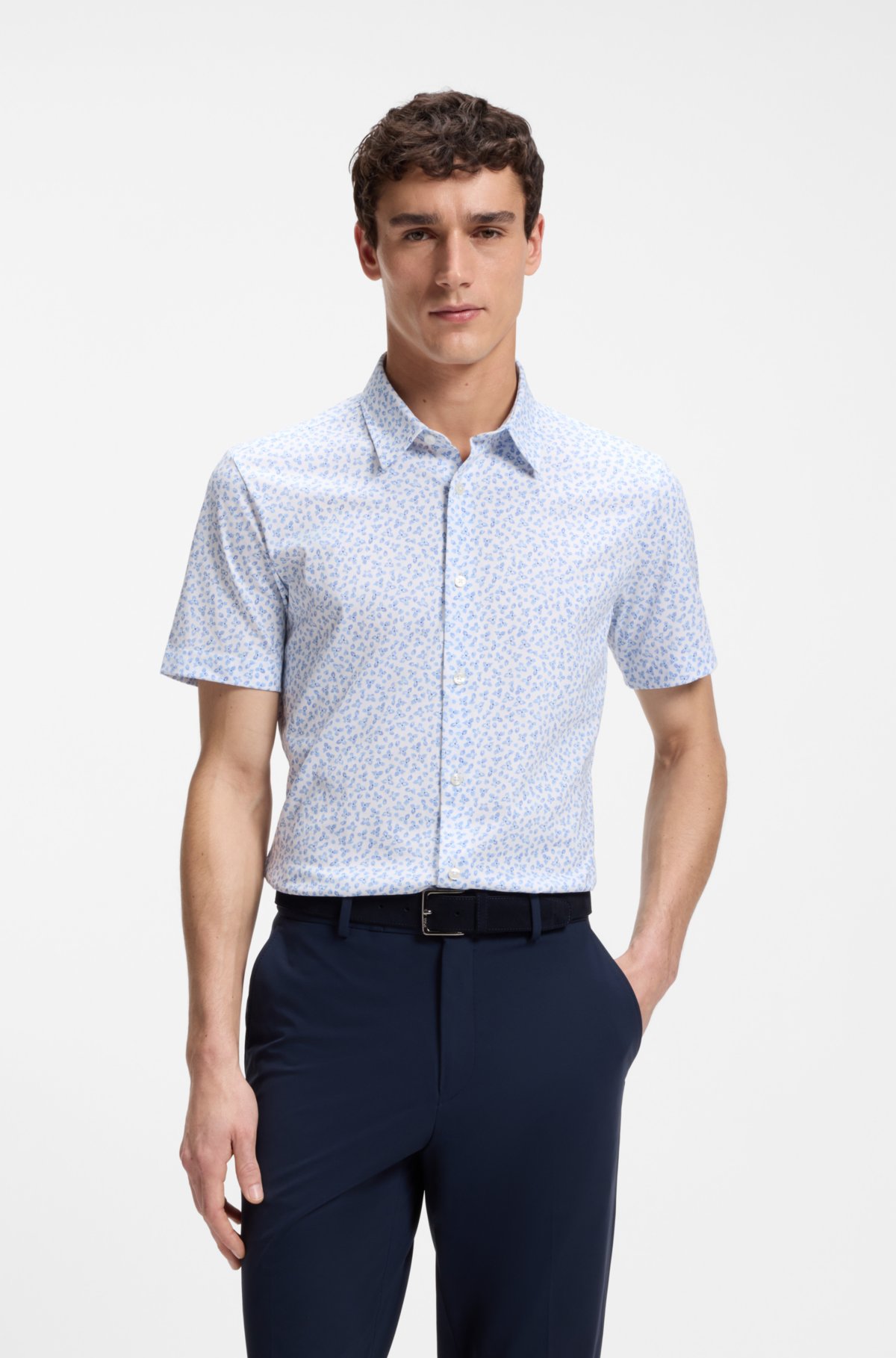 Camicia slim-fit in jersey di cotone con stampa