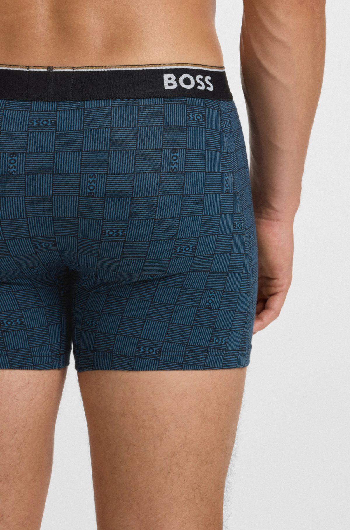 Set da tre boxer in cotone elasticizzato con vita a logo