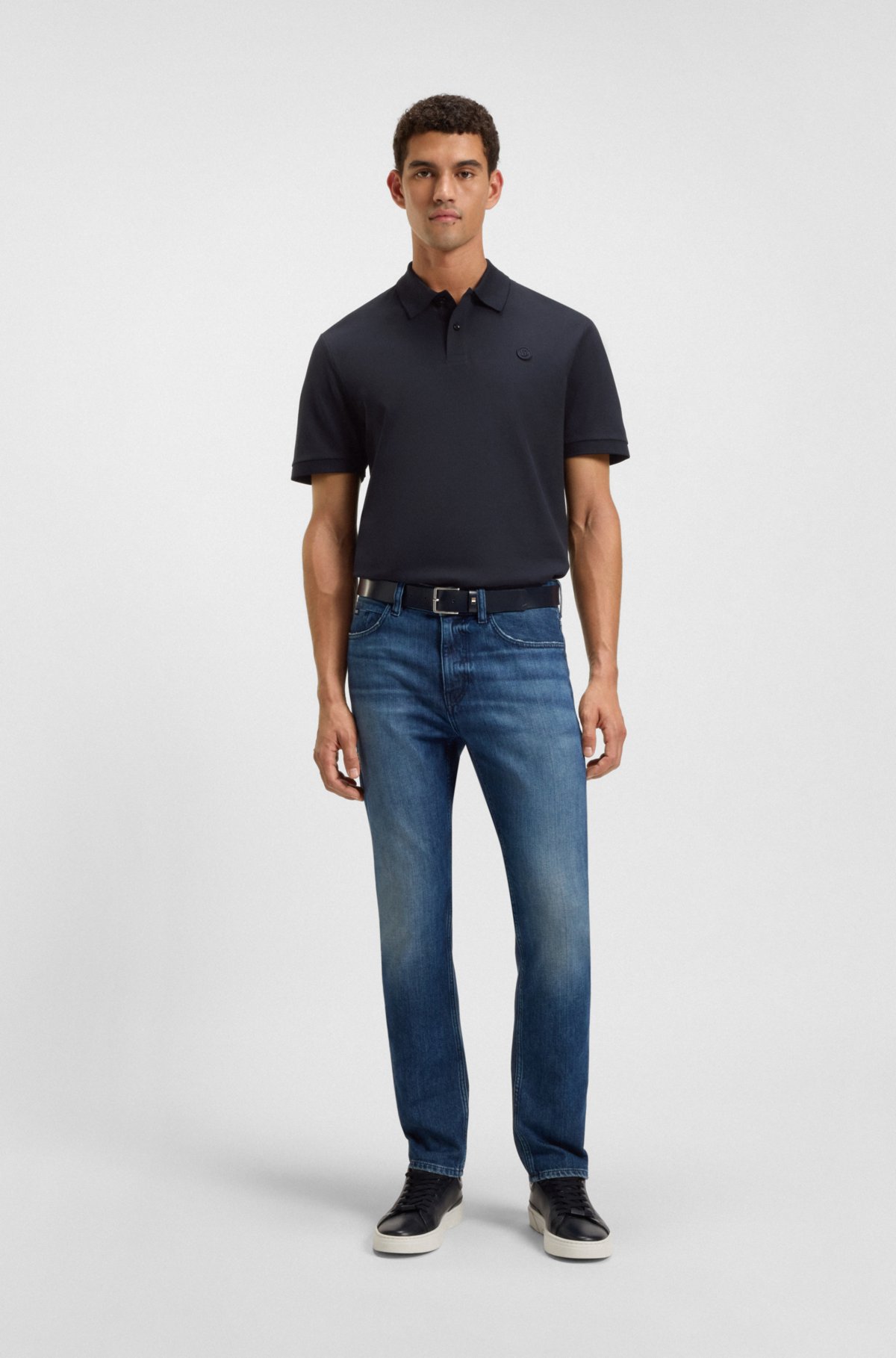 Maglietta polo in cotone mercerizzato con monogramma Double B